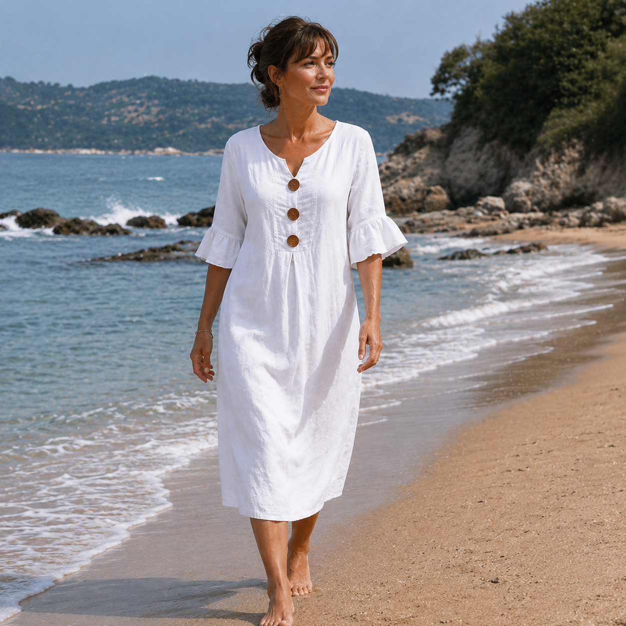 Women's Ruffled Sleeve Casual Dress with Fluid Fit