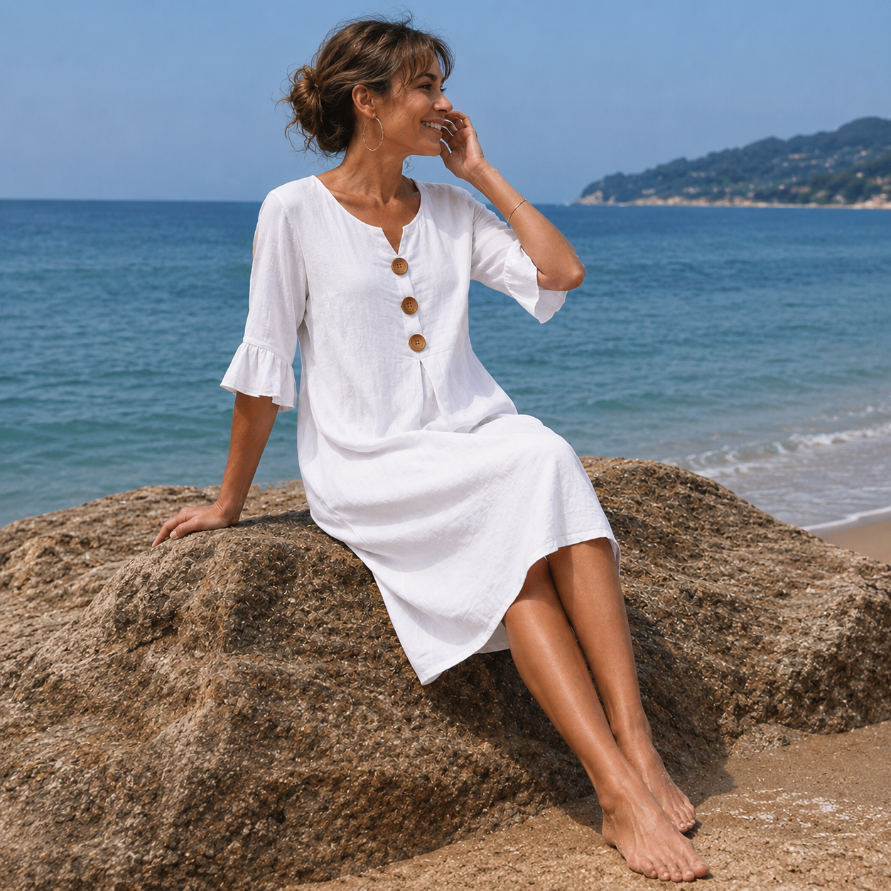 Women's Ruffled Sleeve Casual Dress with Fluid Fit