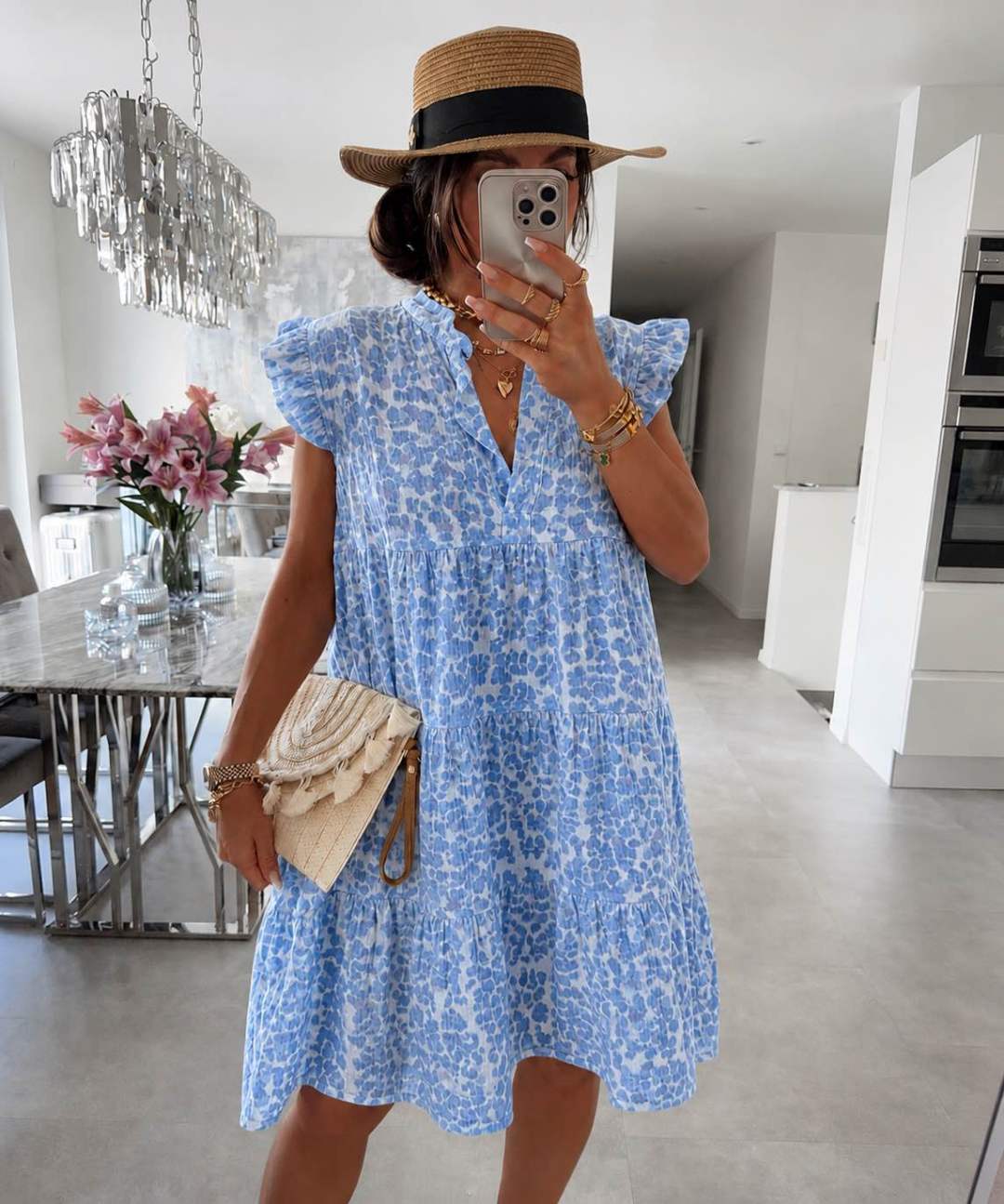 Women's Ruffled Sleeve Summer Dress with Trendy Leopard Print