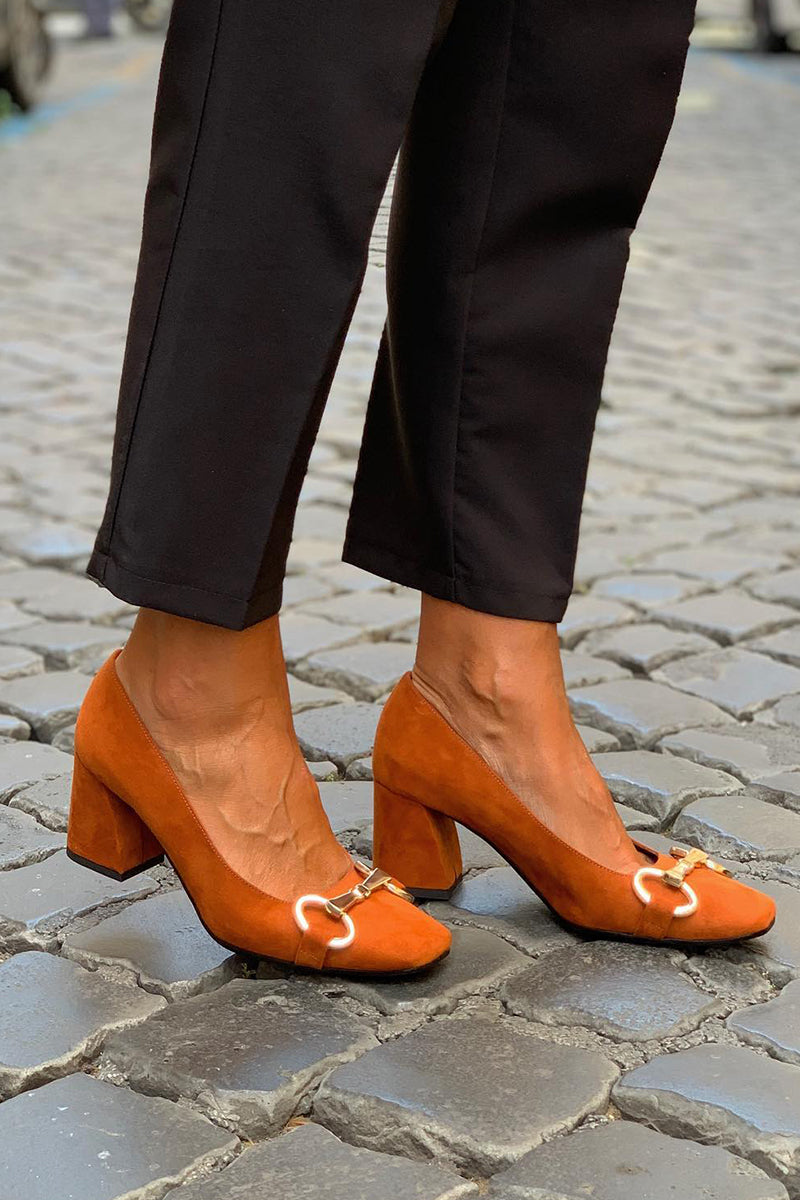 Women's Square Toe Block Heel Pumps in Bold Colors