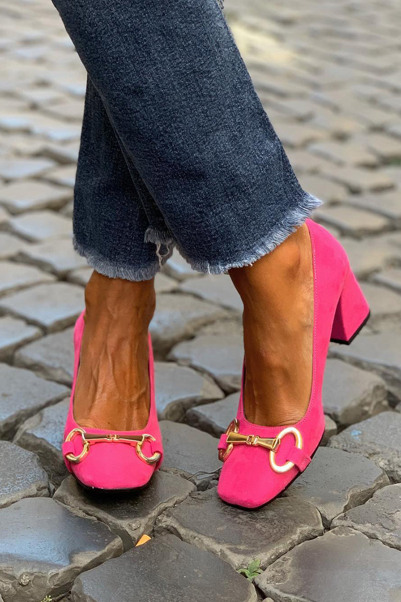 Women's Square Toe Block Heel Pumps in Bold Colors