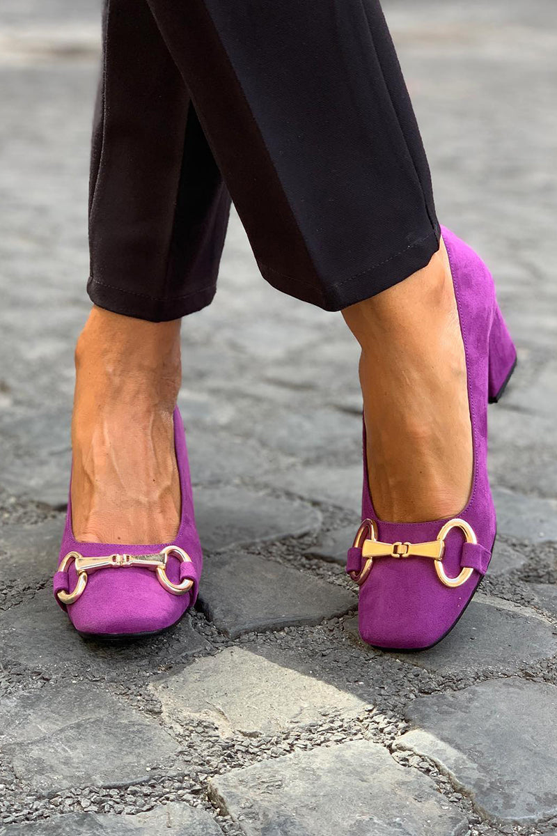 Women's Square Toe Block Heel Pumps in Bold Colors