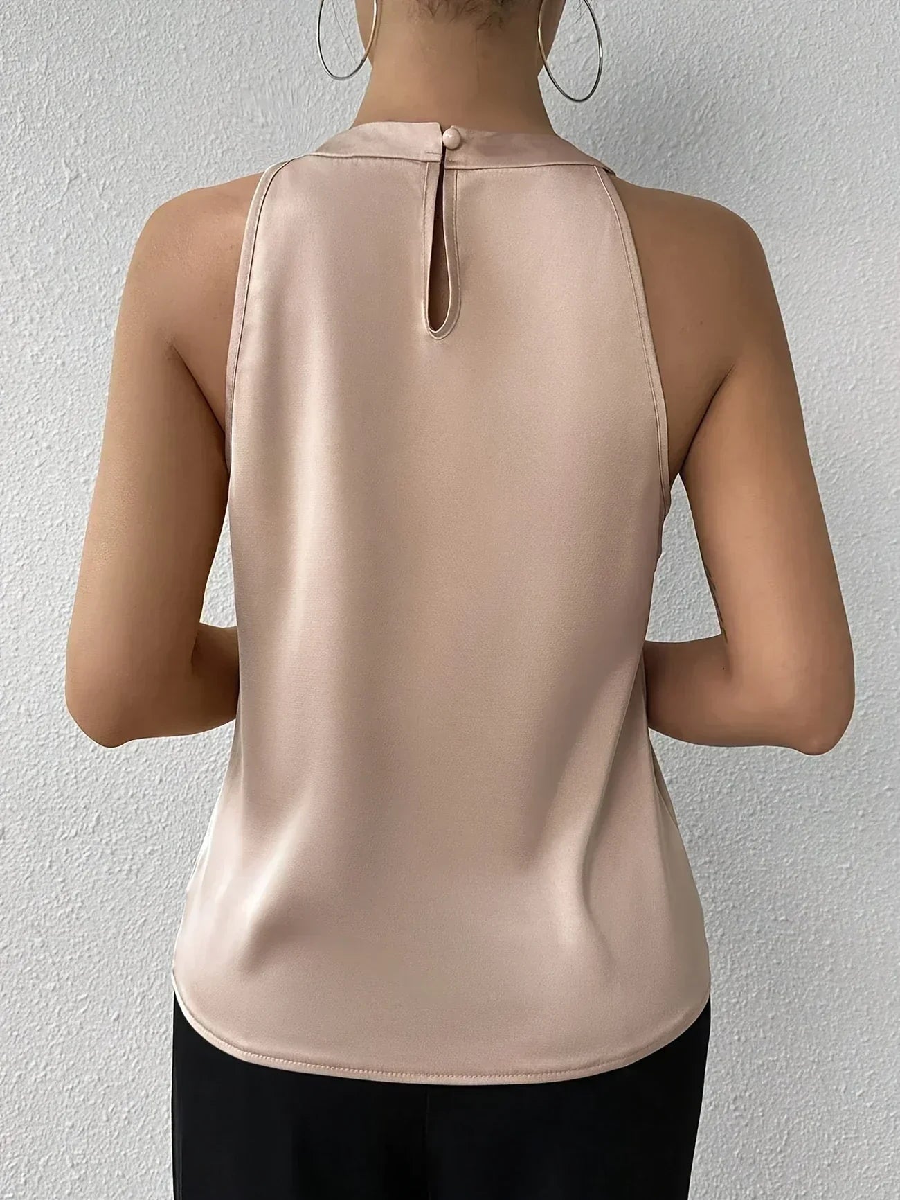 Women's Satin Halter Neck Blouse with Pleated Detail
