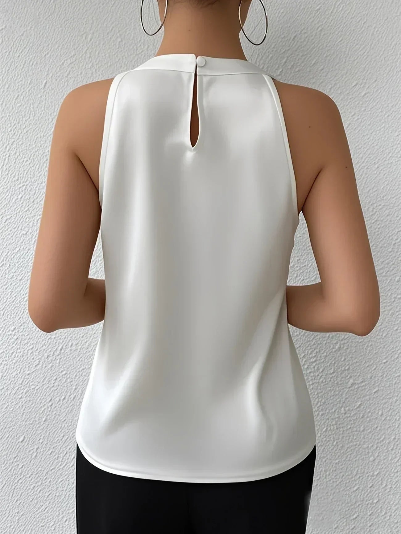 Women's Satin Halter Neck Blouse with Pleated Detail