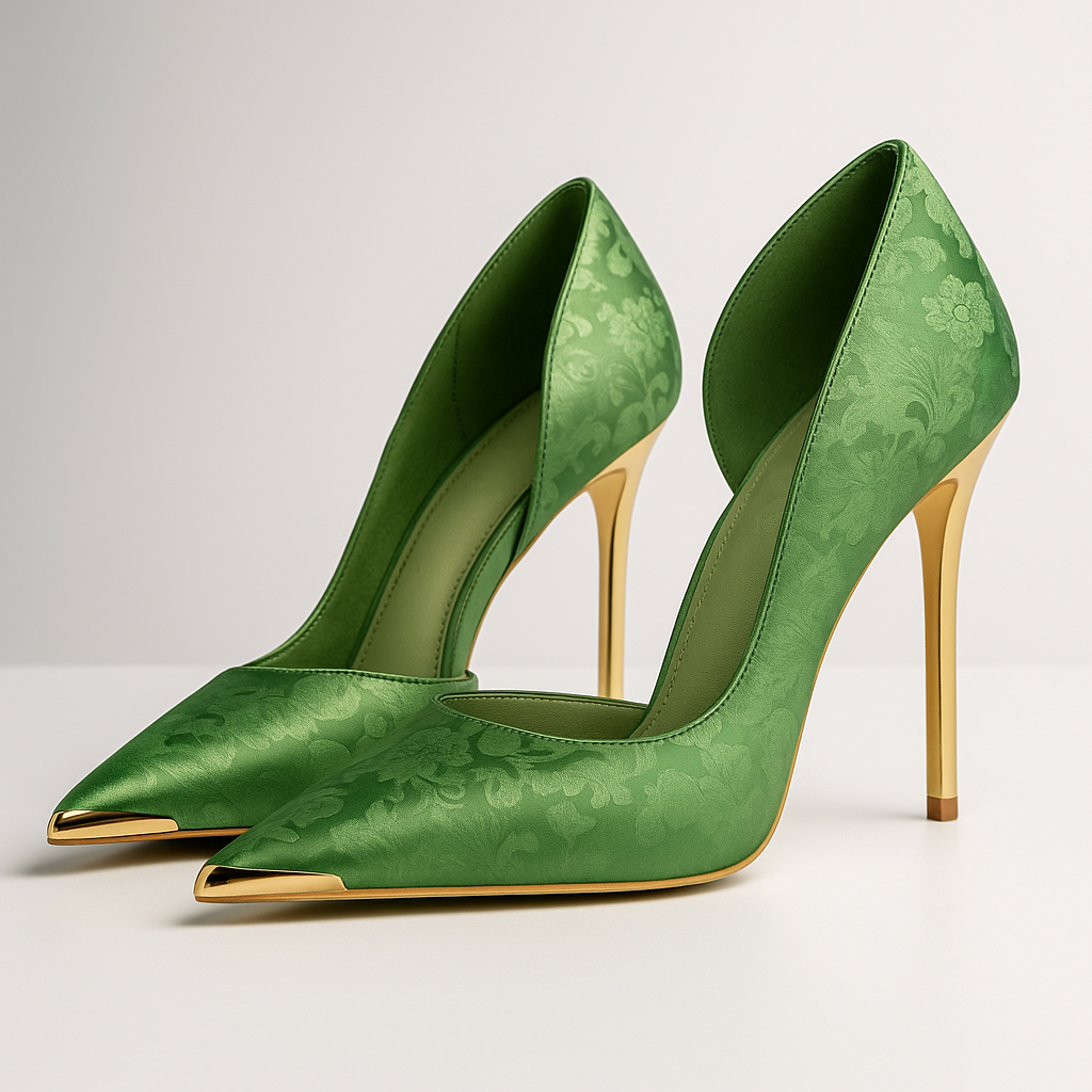 Women's Satin Jacquard Stiletto Heels with Cushioned Footbed