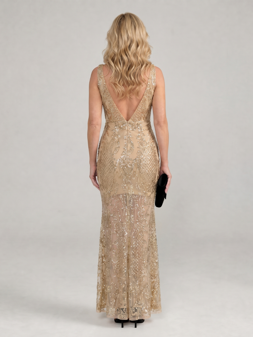 Women's Sequined Midi Dress with Sheer Panel Details
