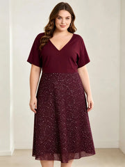 Women's Sequined V-Neck Midi Dress for Special Occasions