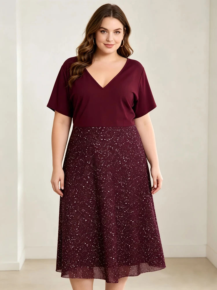 Women's Sequined V-Neck Midi Dress for Special Occasions