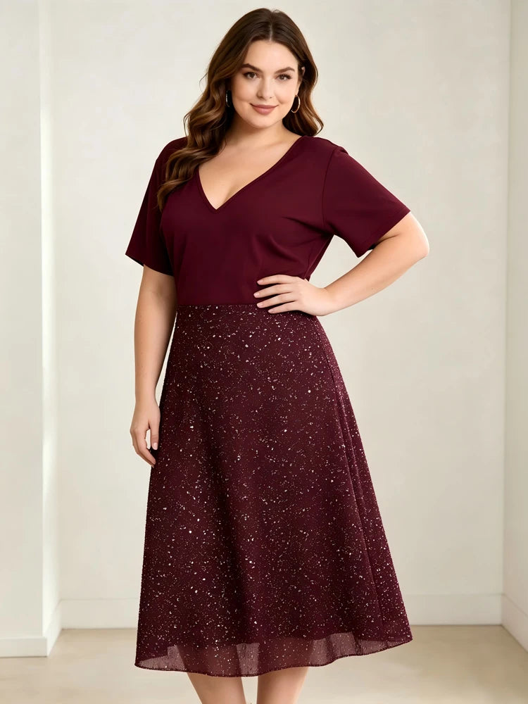 Women's Sequined V-Neck Midi Dress for Special Occasions