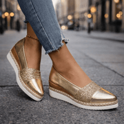 Women's Shimmering Slip-On Wedge Shoes with Lightweight Sole