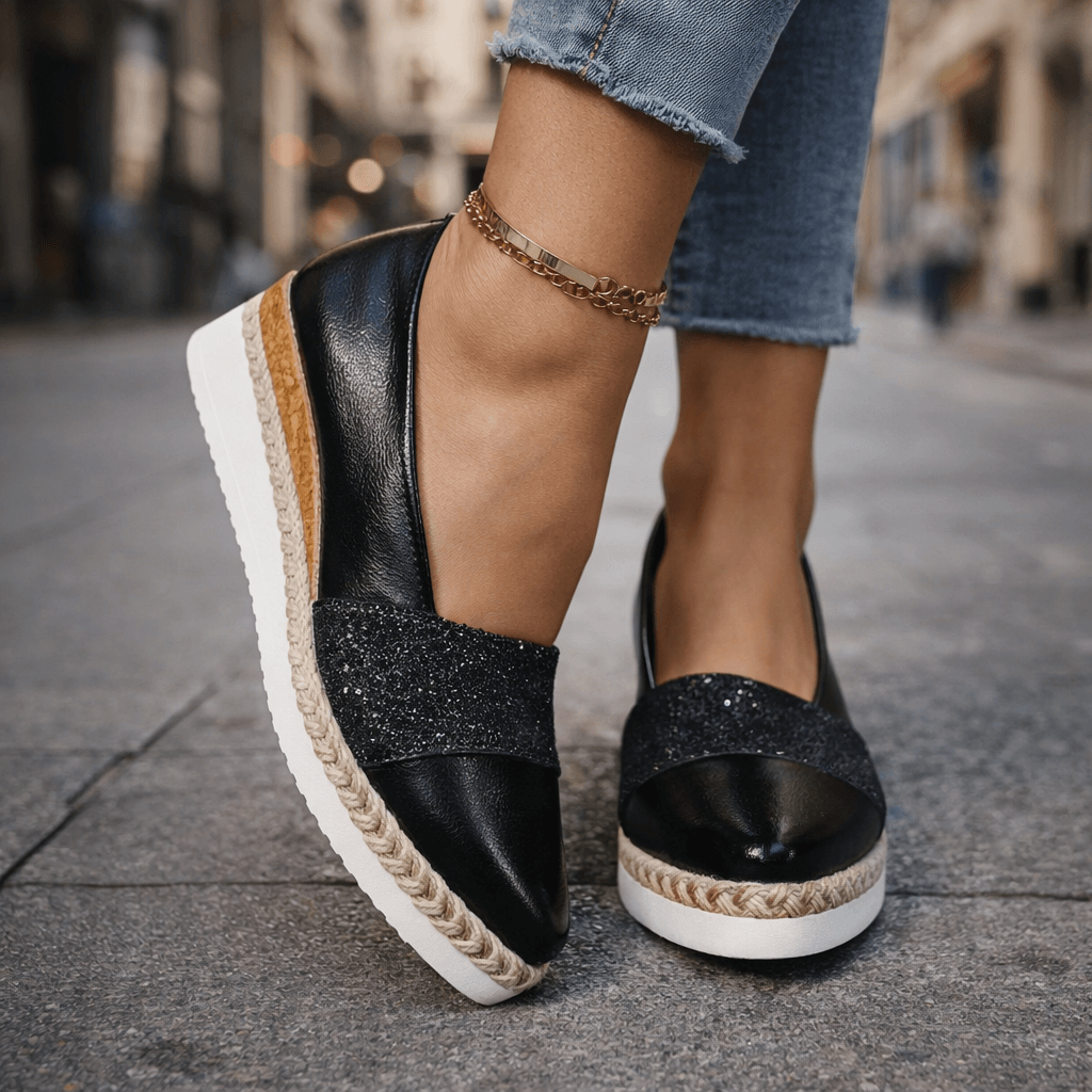 Women's Shimmering Slip-On Wedge Shoes with Lightweight Sole