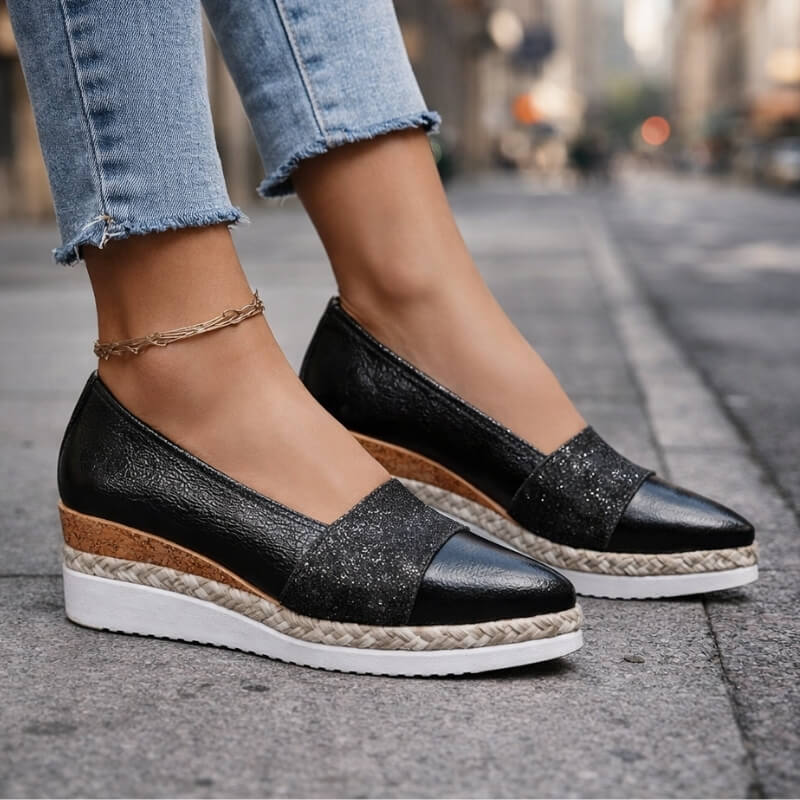 Women's Shimmering Slip-On Wedge Shoes with Lightweight Sole