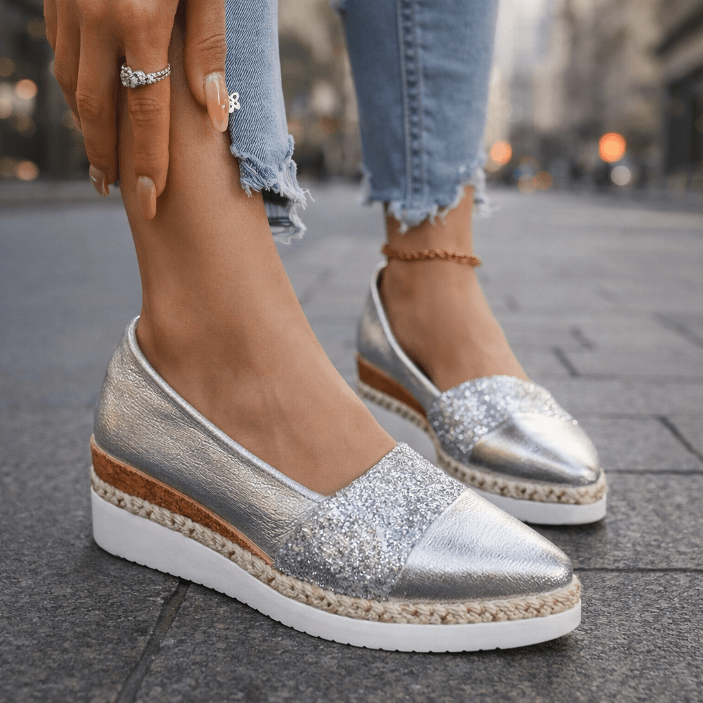 Women's Shimmering Slip-On Wedge Shoes with Lightweight Sole