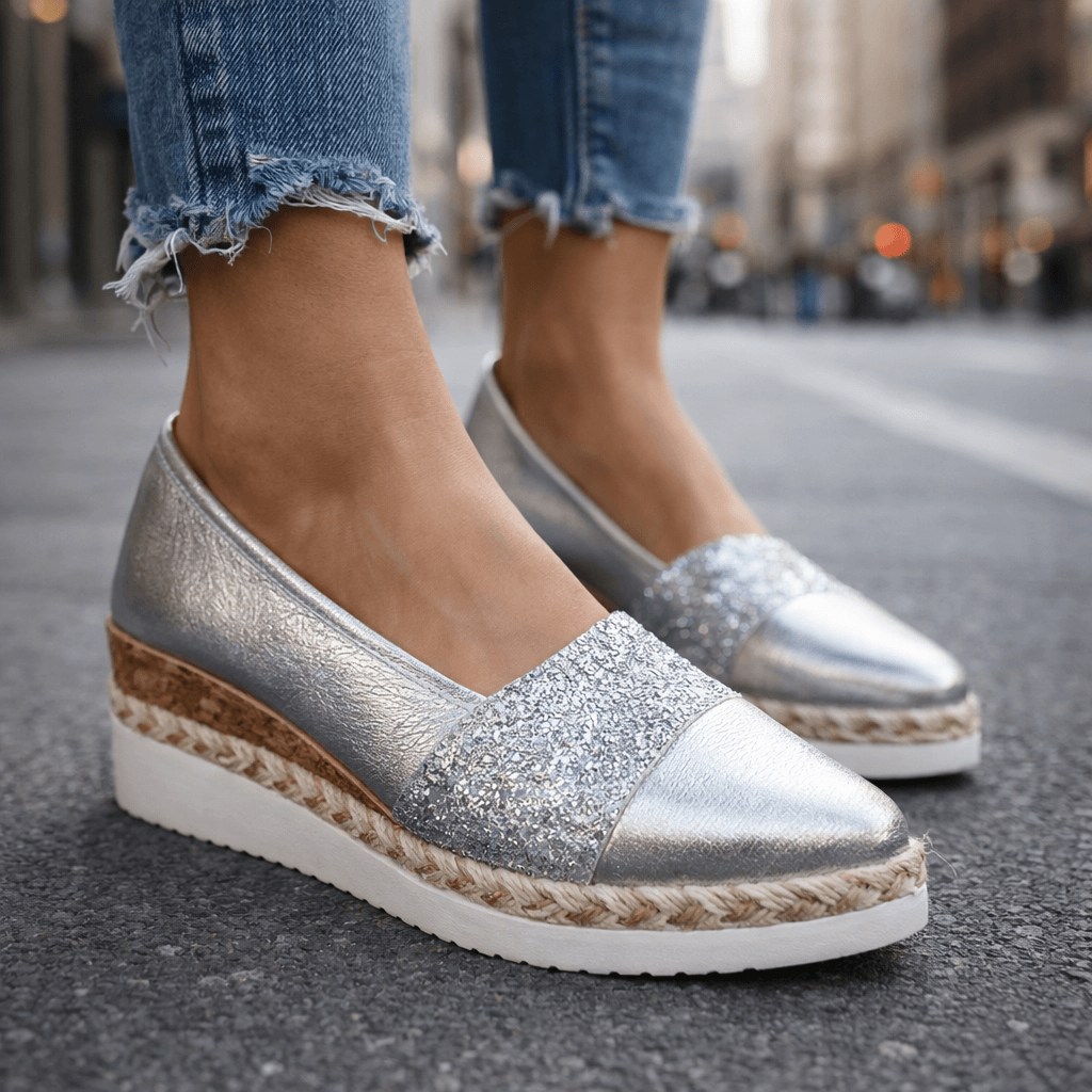Women's Shimmering Slip-On Wedge Shoes with Lightweight Sole