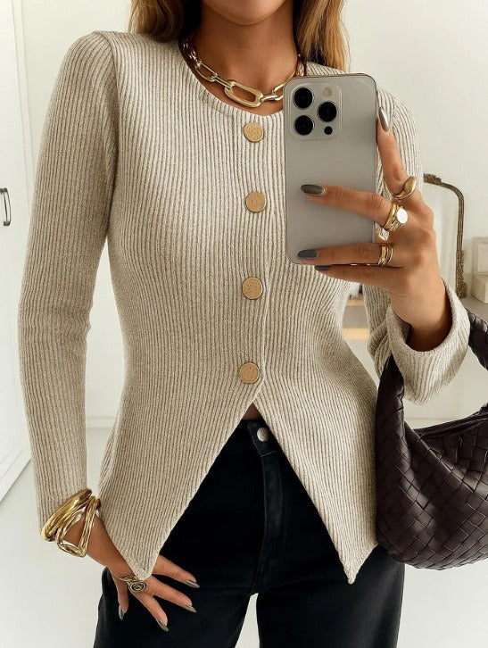 Women's Slim Fit Decorative Button Cardigan Sweater in Soft Knit