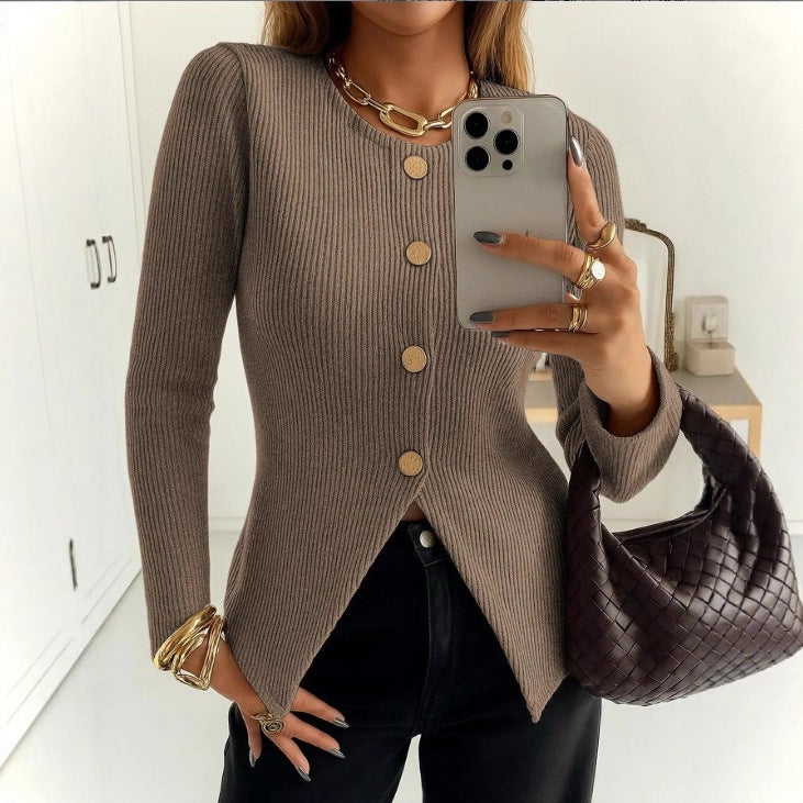 Women's Slim Fit Decorative Button Cardigan Sweater in Soft Knit