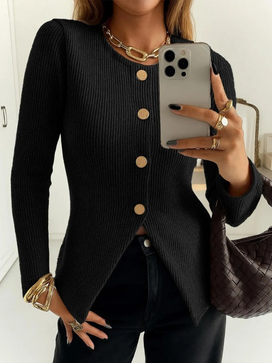 Women's Slim Fit Decorative Button Cardigan Sweater in Soft Knit