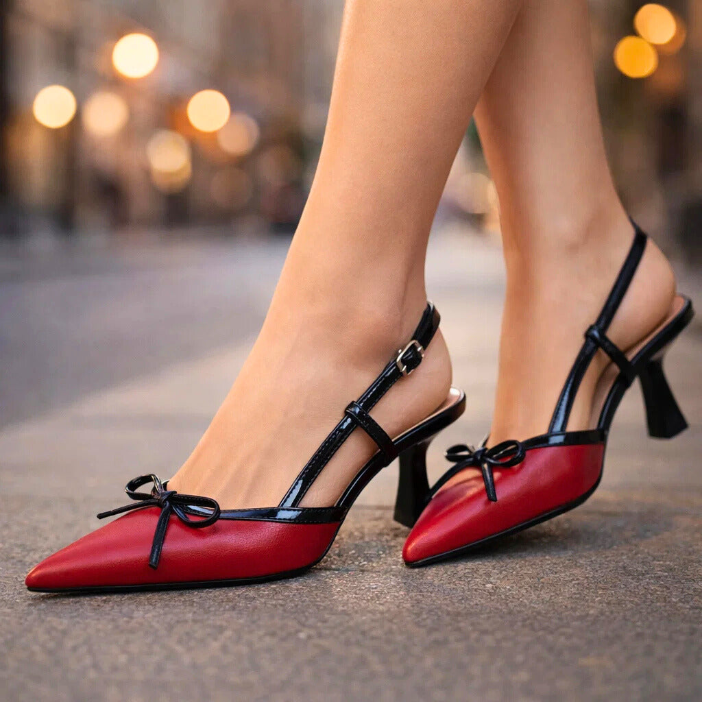 Women's Slingback Heels with Bow Detail and Pointed Toe