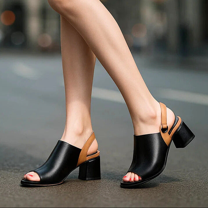 Women's Slingback Mules with Block Heel and Open Toe