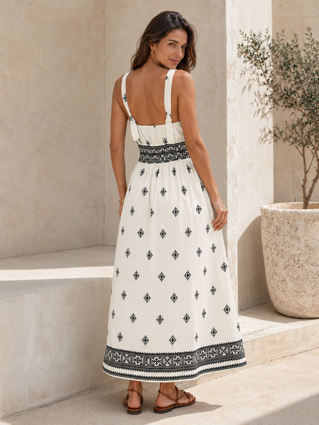 Women's Smocked Bust Long Maxi Dress with Slit