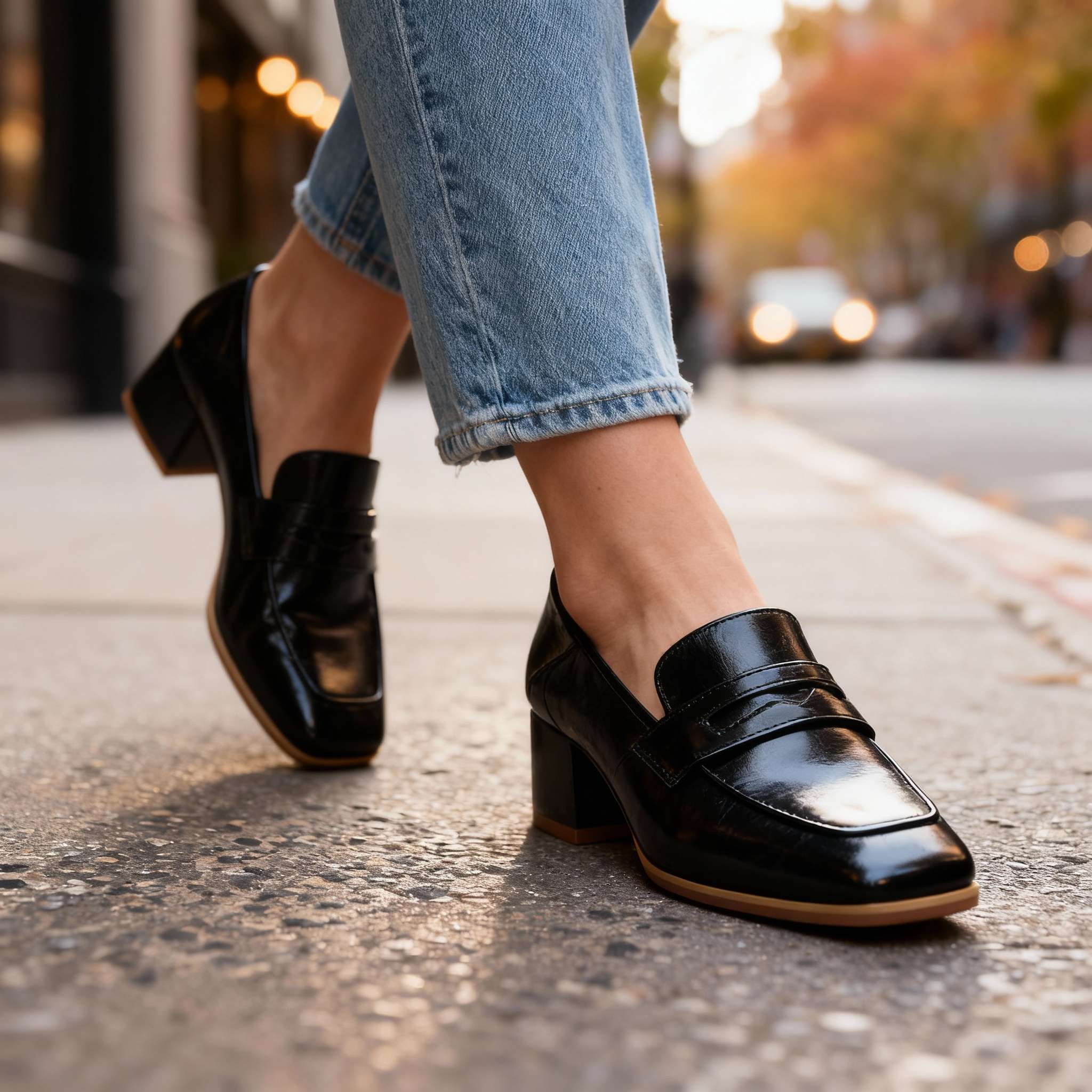 Women's Smooth Faux Leather Classic Loafers with Block Heel