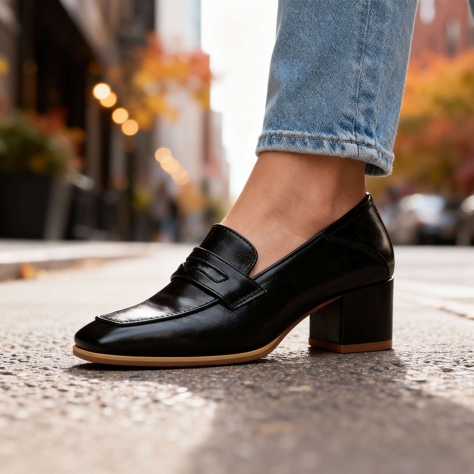 Women's Smooth Faux Leather Classic Loafers with Block Heel