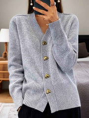 Women's Soft Knit Cardigan with V-Neck and Gold-Tone Buttons