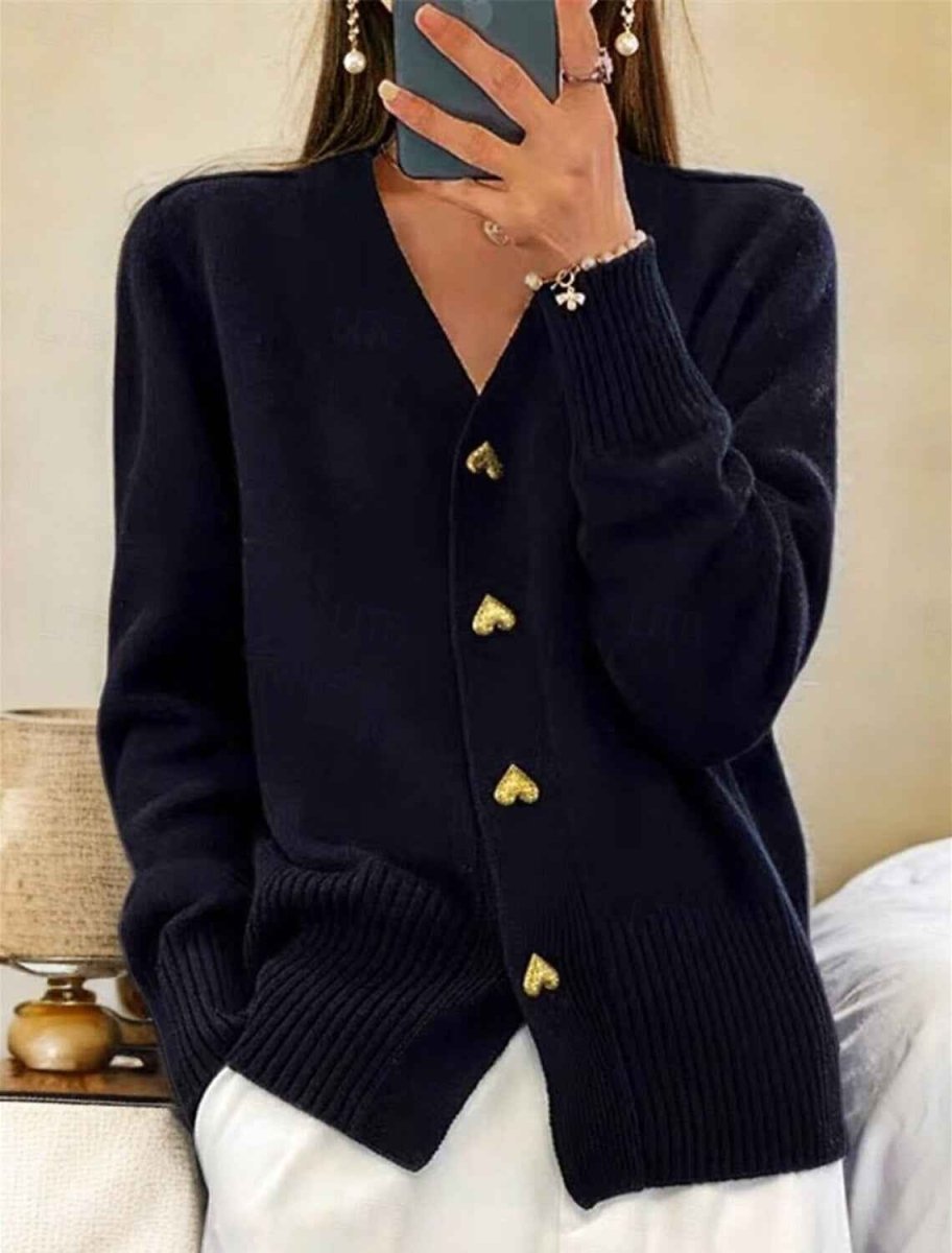 Women's Soft Knit Cardigan with V-Neck and Gold-Tone Buttons