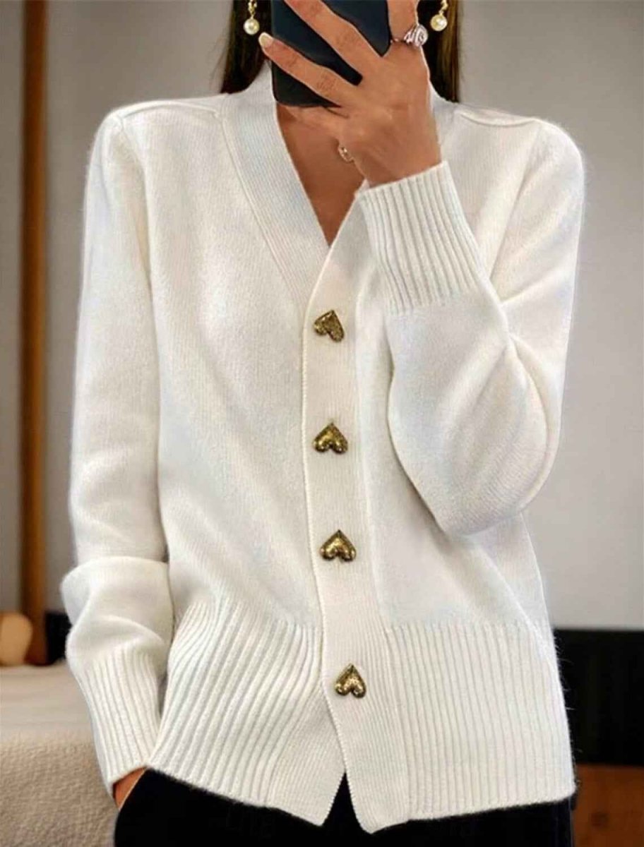 Women's Soft Knit Cardigan with V-Neck and Gold-Tone Buttons
