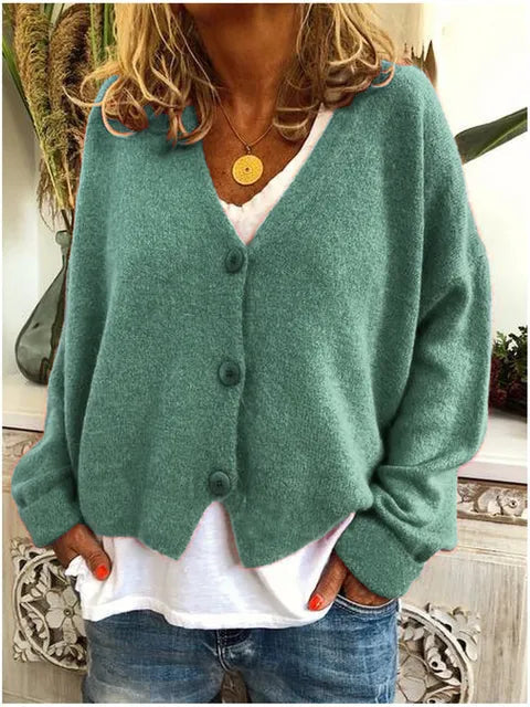 Women's Soft Knit V-Neck Cardigan with Button Front
