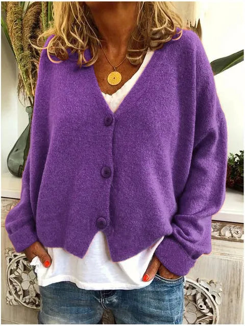 Women's Soft Knit V-Neck Cardigan with Button Front
