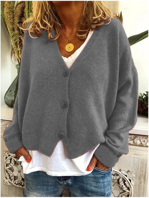 Women's Soft Knit V-Neck Cardigan with Button Front