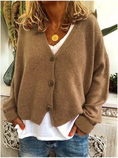 Women's Soft Knit V-Neck Cardigan with Button Front