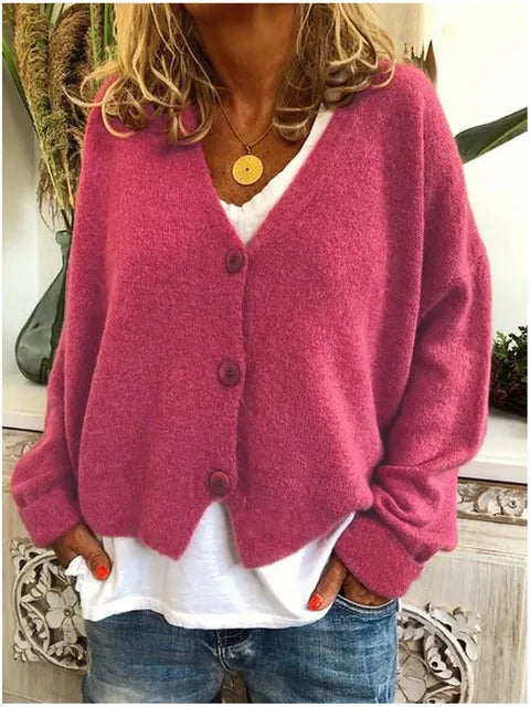 Women's Soft Knit V-Neck Cardigan with Button Front