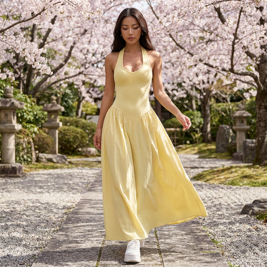 Women's Stretchy Halter Neck Maxi Dress
