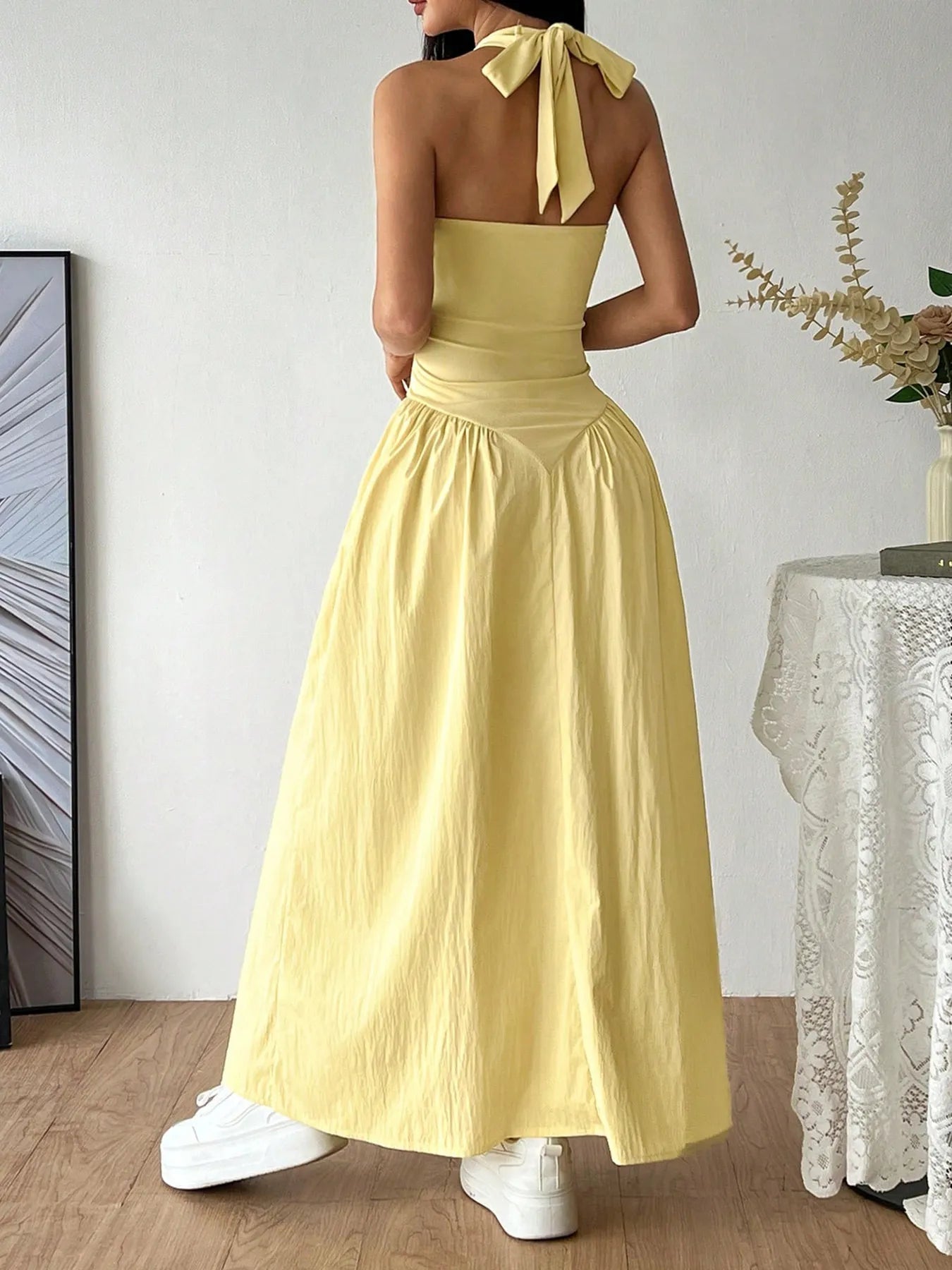 Women's Stretchy Halter Neck Maxi Dress