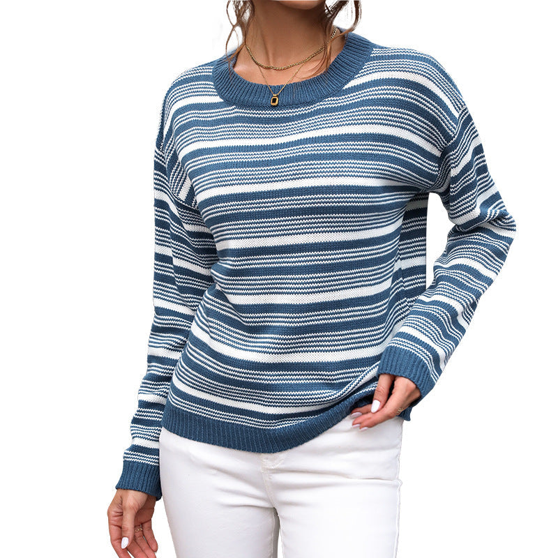 Women's Striped Knit Sweater with Loose Fit