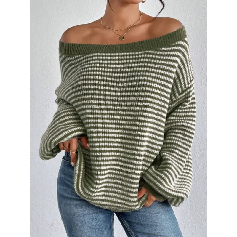Women's Striped Off-Shoulder Oversized Knit Sweater