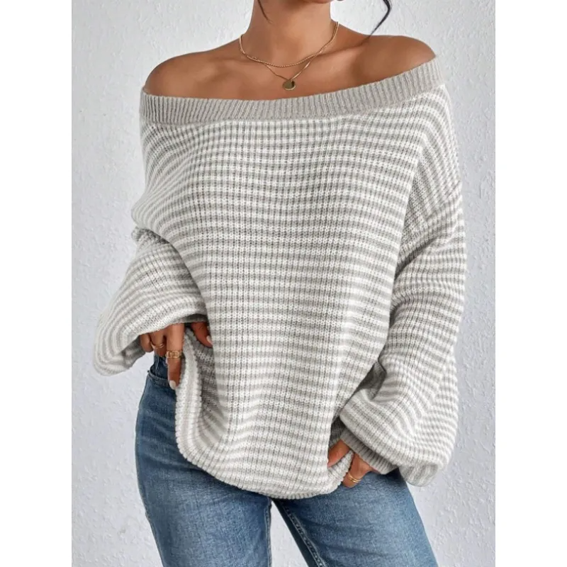 Women's Striped Off-Shoulder Oversized Knit Sweater