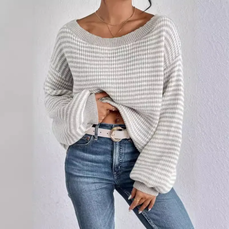 Women's Striped Off-Shoulder Oversized Knit Sweater