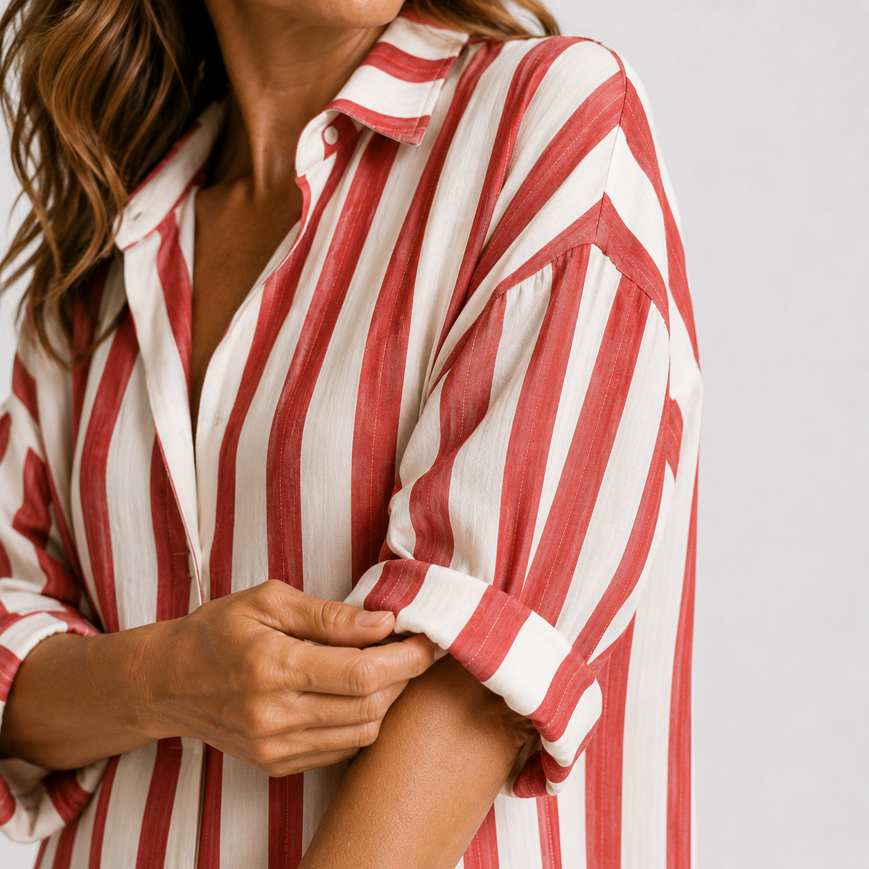Women's Striped V-Neck Long Shirt Dress