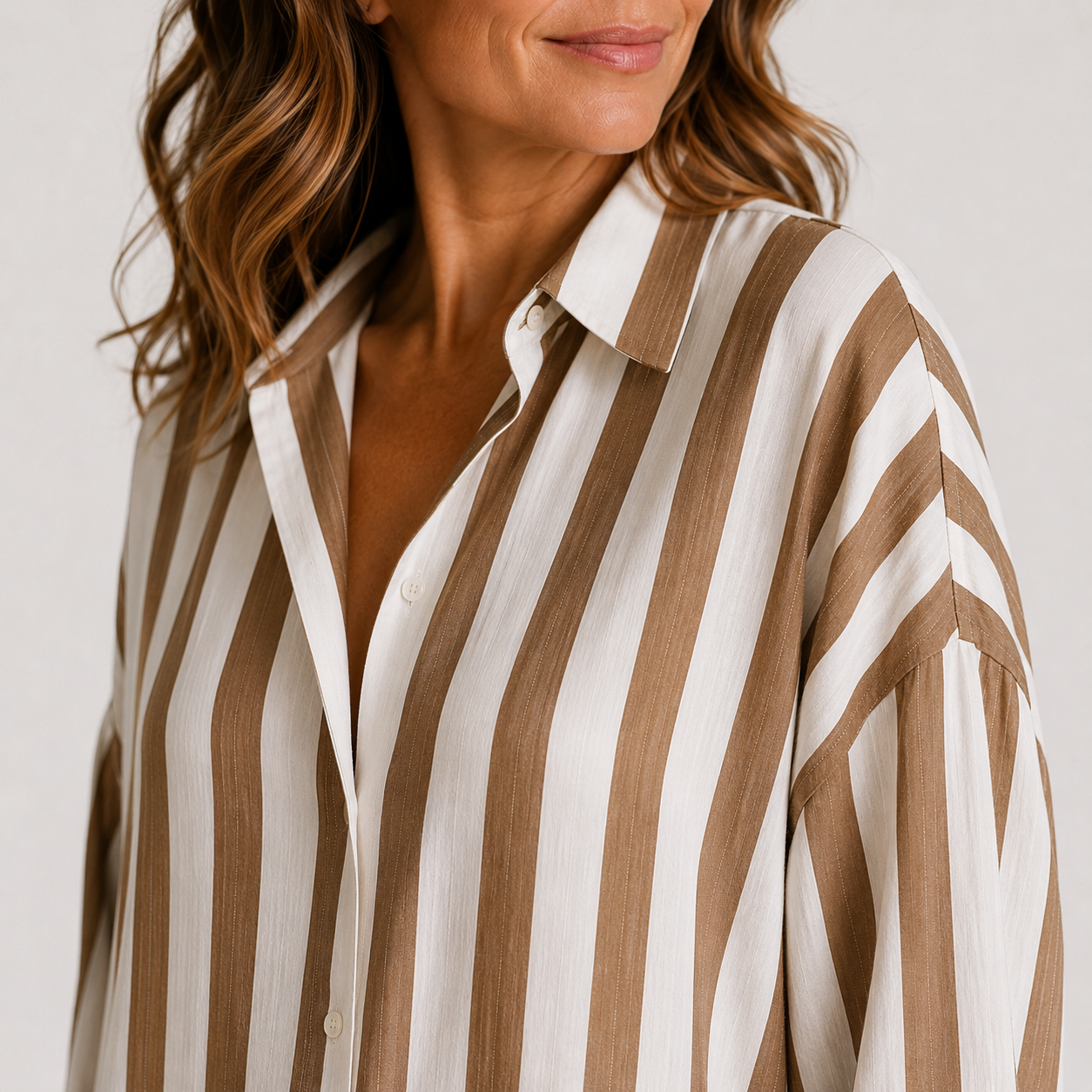 Women's Striped V-Neck Long Shirt Dress