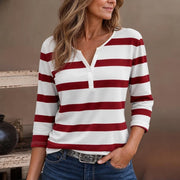 Women's Striped V-Neck Top with Breathable Fabric for Everyday Comfort