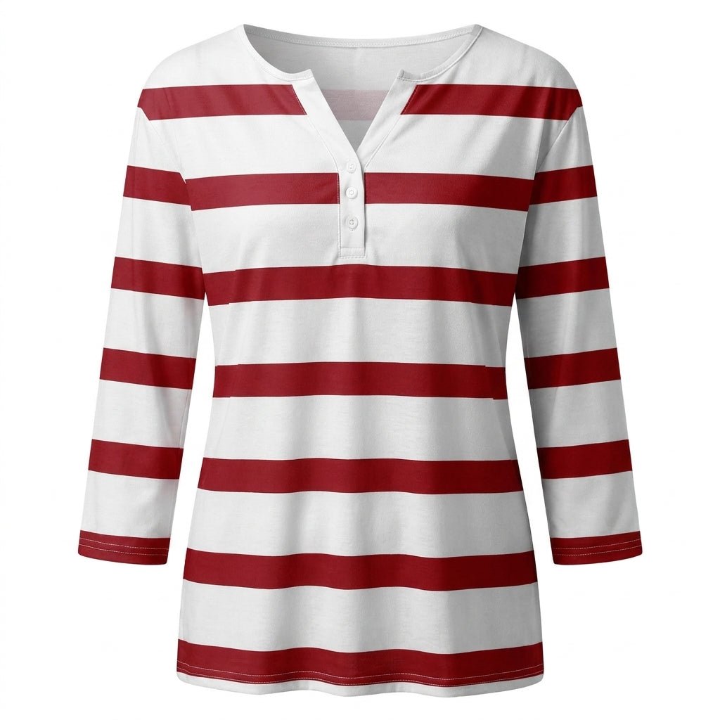 Women's Striped V-Neck Top with Breathable Fabric for Everyday Comfort