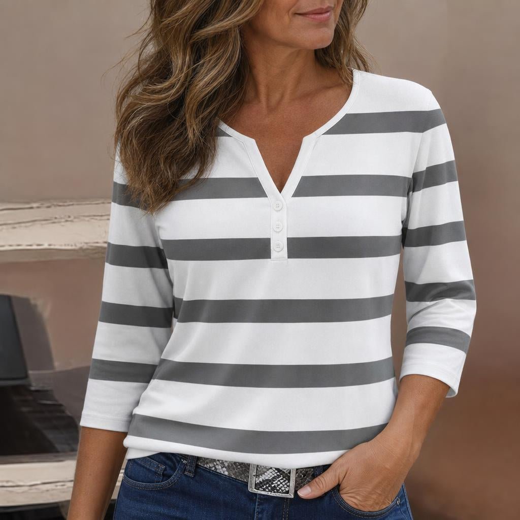 Women's Striped V-Neck Top with Breathable Fabric for Everyday Comfort