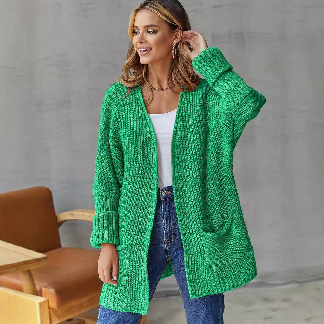 Women's Structured Knit Jacket with Practical Pockets for Cozy Comfort