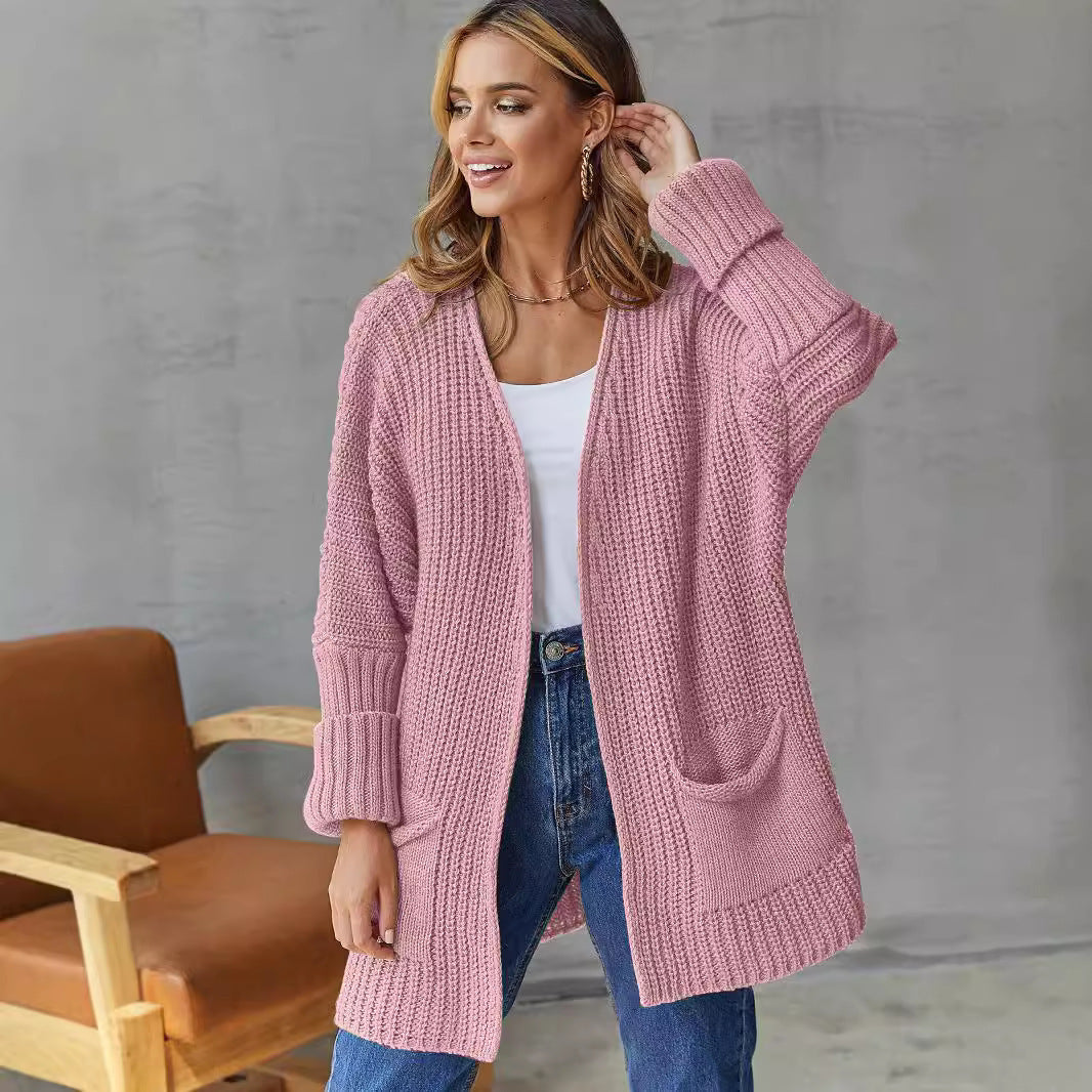 Women's Structured Knit Jacket with Practical Pockets for Cozy Comfort