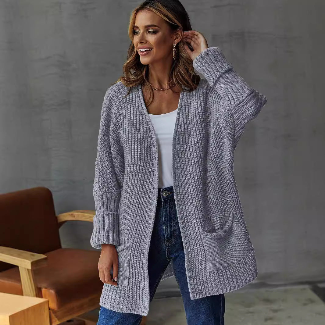 Women's Structured Knit Jacket with Practical Pockets for Cozy Comfort