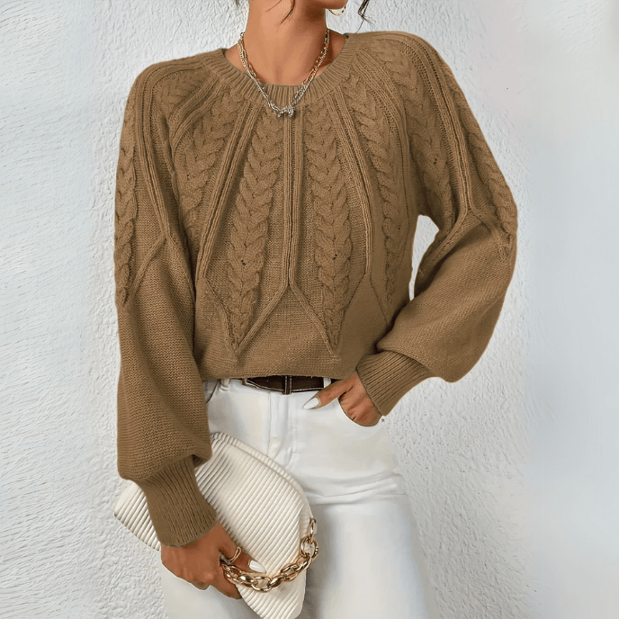 Women's Textured Cable Knit Sweater with Puff Sleeves
