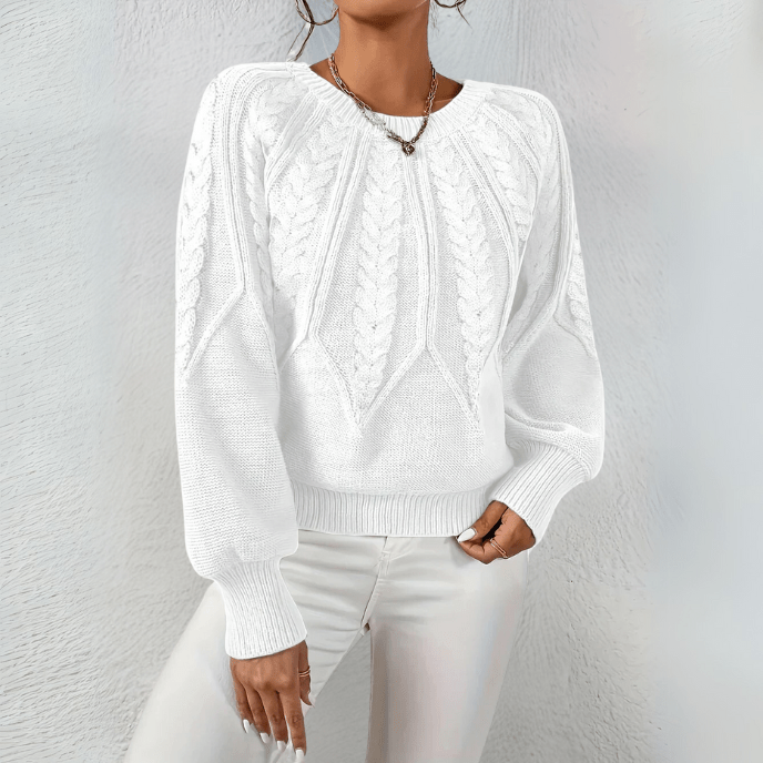 Women's Textured Cable Knit Sweater with Puff Sleeves